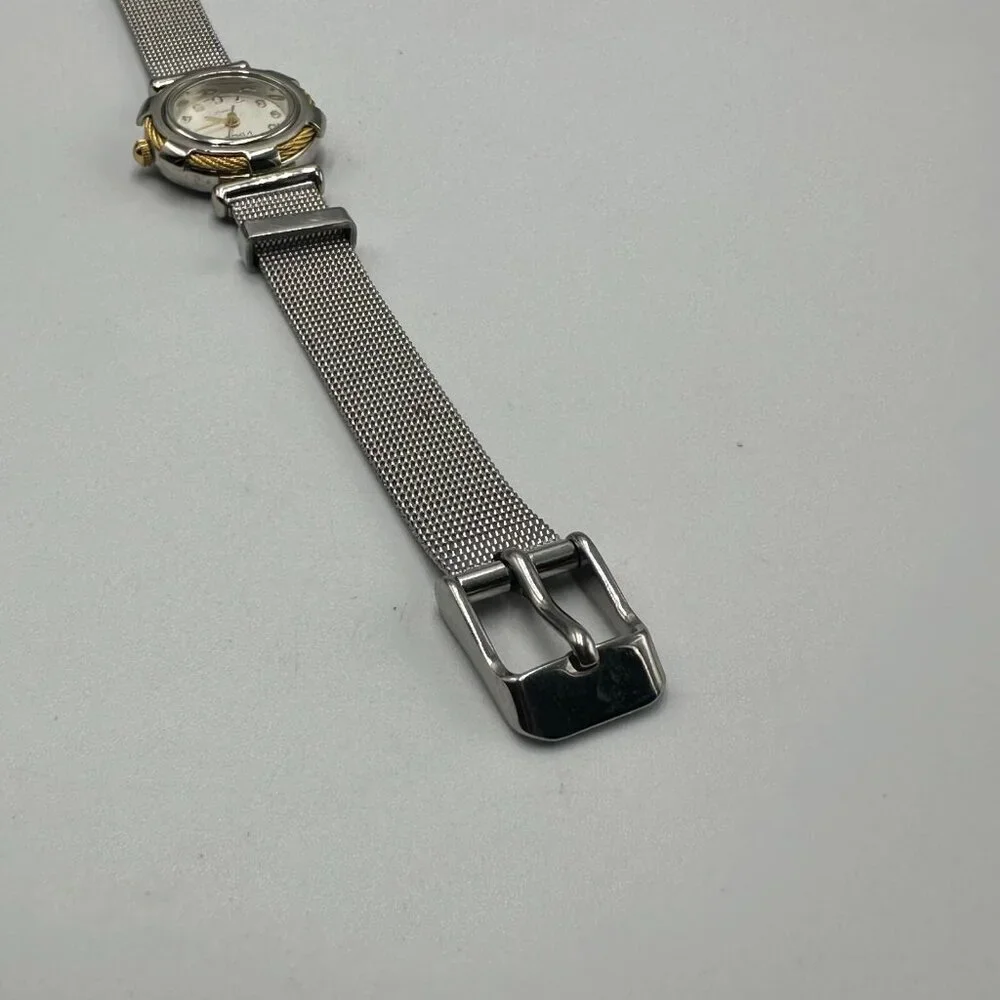 3/$30 Vivani Watch Women Silver Tone Twisted Rope Bezel Mesh Band 8.5